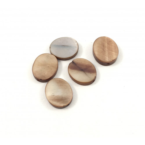 Flat oval mother-of-pearl shell brown bead